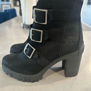 Timberland Women's Black Triple Buckle Heeled Boots